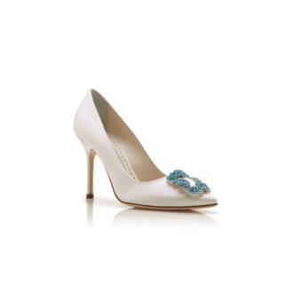 HANGISI BRIDE Décolleté in raso bianco con fibbia gioiello