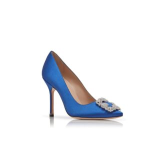 Hangisi Décolleté blu in raso con fibbia gioiello