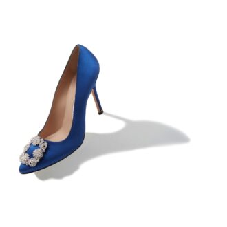Hangisi Décolleté blu in raso con fibbia gioiello