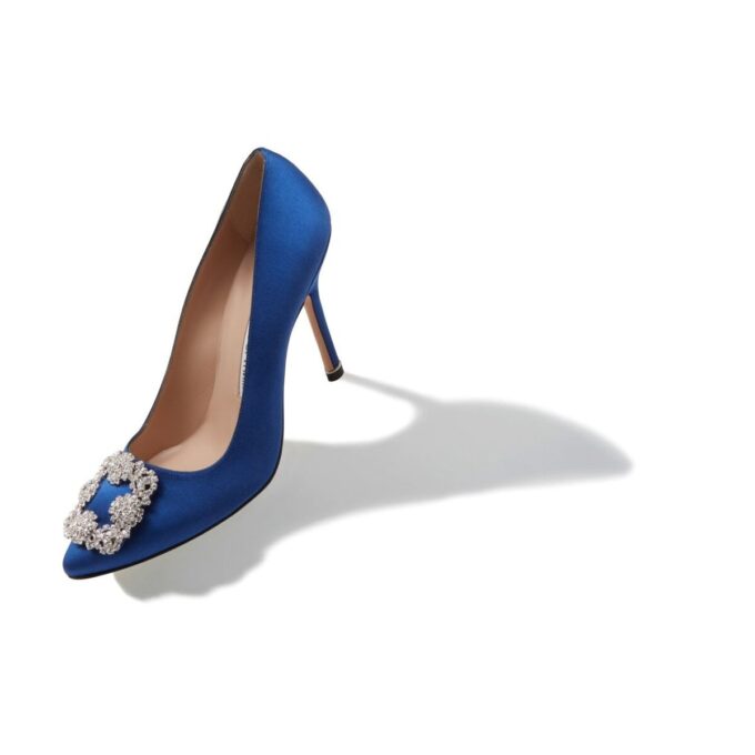 Hangisi Décolleté blu in raso con fibbia gioiello