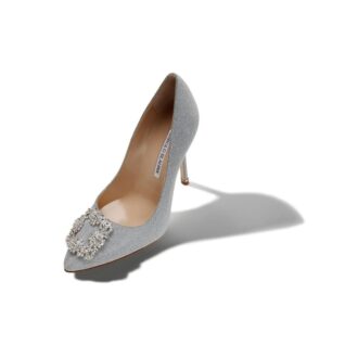 Hangisi GLITTER Décolleté in tessuto glitterato argento con fibbia gioiello
