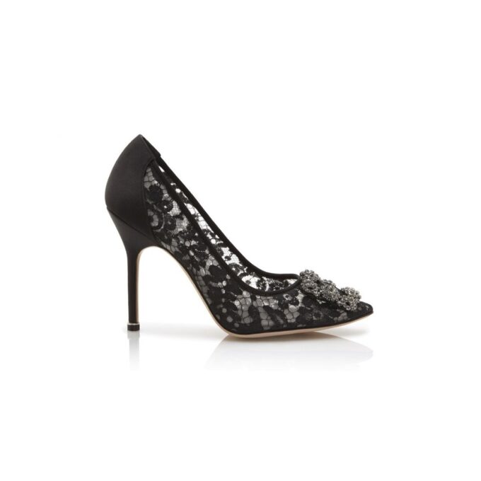 HANGISI LACE Décolleté in pizzo nero con fibbia gioiello