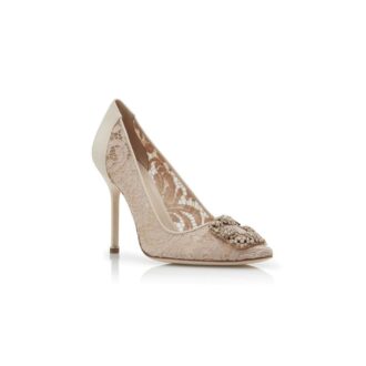 HANGISI LACE Décolleté rosa champagne in pizzo con fibbia gioiello