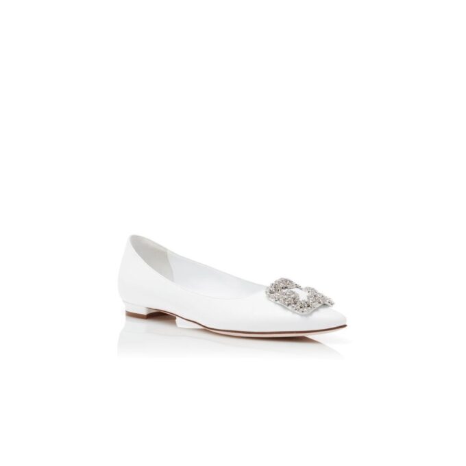 Hangisiflat Décolleté bassa in pelle di vitello bianca con fibbia gioiello Hangisiflat Décolleté bassa in pelle di vitello bianca con fibbia gioiello