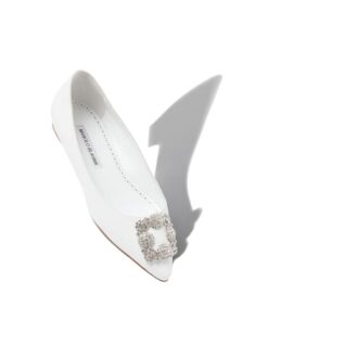 Hangisiflat Décolleté bassa in pelle di vitello bianca con fibbia gioiello