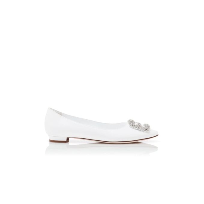 Hangisiflat Décolleté bassa in pelle di vitello bianca con fibbia gioiello Hangisiflat Décolleté bassa in pelle di vitello bianca con fibbia gioiello