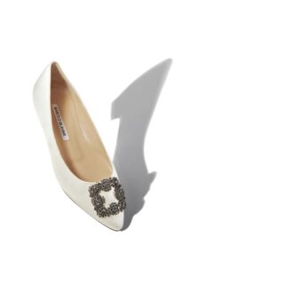 Hangisiflat Décolleté bassa in raso bianco con fibbia gioiello