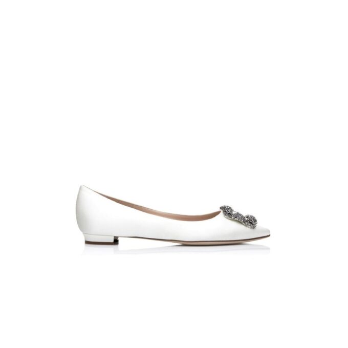 Hangisiflat Décolleté bassa in raso bianco con fibbia gioiello Hangisiflat Décolleté bassa in raso bianco con fibbia gioiello