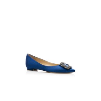 Hangisiflat Décolleté bassa in raso blu con fibbia gioiello