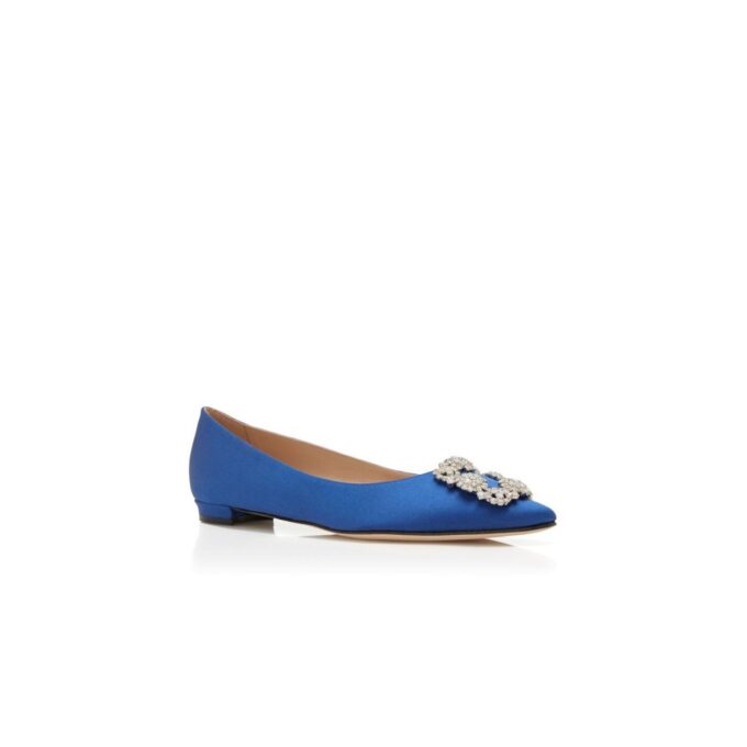 Hangisiflat Décolleté bassa in raso blu con fibbia gioiello