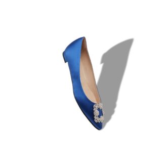 Hangisiflat Décolleté bassa in raso blu con fibbia gioiello