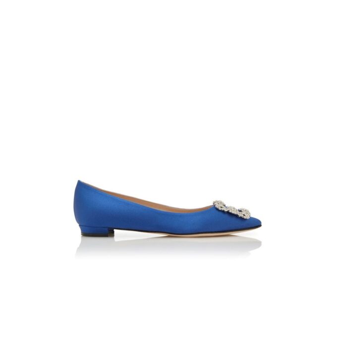 Hangisiflat Décolleté bassa in raso blu con fibbia gioiello