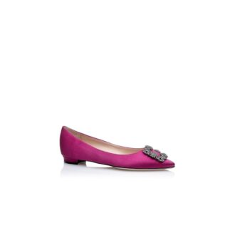 Hangisiflat Décolleté bassa in raso fucsia scuro con fibbia gioiello