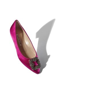 Hangisiflat Décolleté bassa in raso fucsia scuro con fibbia gioiello