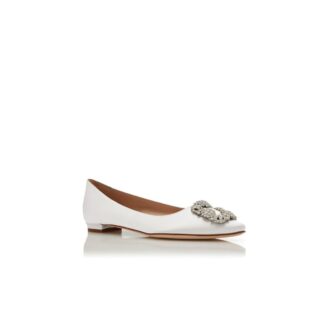 Hangisiflat Décolleté basse color crema chiaro in raso con fibbia gioiello