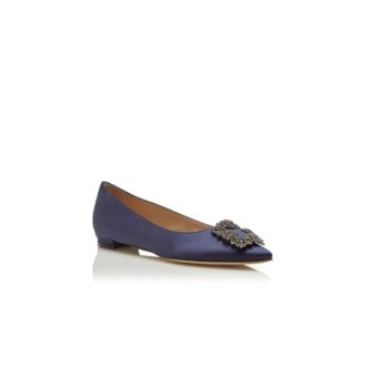 Hangisiflat Décolleté basse in raso blu navy con fibbia gioiello