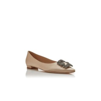 Hangisiflat Décolleté basse in raso color champagne con fibbia gioiello