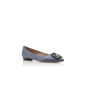 Hangisiflat Décolleté basse in raso grigio con fibbia gioiello