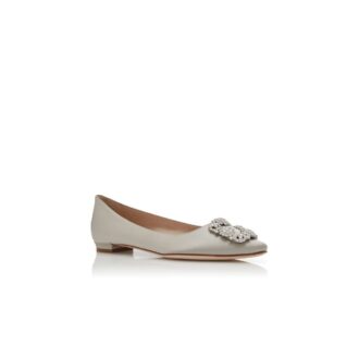 Hangisiflat Décolleté basse in raso grigio con fibbia gioiello