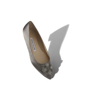 Hangisiflat Décolleté basse in raso grigio con fibbia gioiello