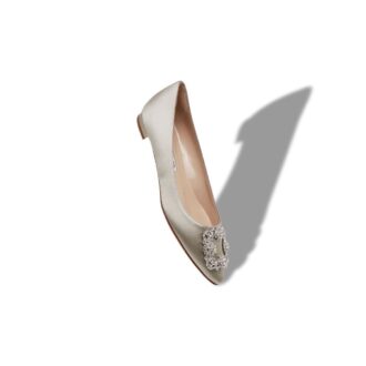 Hangisiflat Décolleté basse in raso grigio con fibbia gioiello