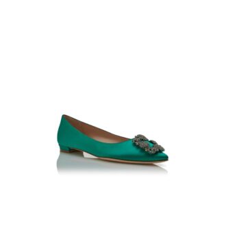 Hangisiflat Décolleté basse in raso verde con fibbia gioiello