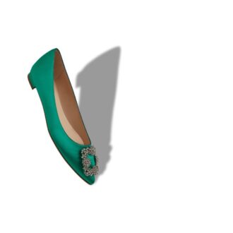Hangisiflat Décolleté basse in raso verde con fibbia gioiello