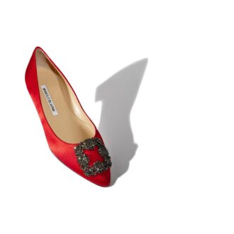 Hangisiflat Décolleté piatte in raso rosso con fibbia gioiello