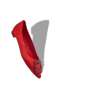 Hangisiflat Décolleté piatte in raso rosso con fibbia gioiello