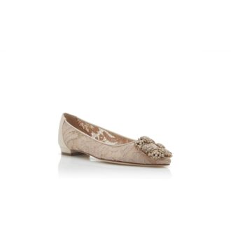 Hangisiflat LACE Décolleté basse in pizzo rosa champagne con fibbia gioiello