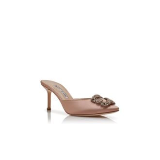 Hangisimu Sabot in raso beige con fibbia gioiello