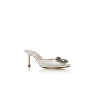 Hangisimu Sabot in raso bianco sporco con fibbia gioiello Hangisimu Sabot in raso bianco sporco con fibbia gioiello