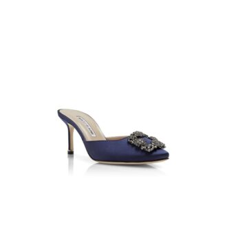 Hangisimu Sabot in raso blu navy con fibbia gioiello Hangisimu Sabot in raso blu navy con fibbia gioiello