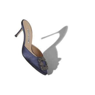Hangisimu Sabot in raso blu navy con fibbia gioiello Hangisimu Sabot in raso blu navy con fibbia gioiello