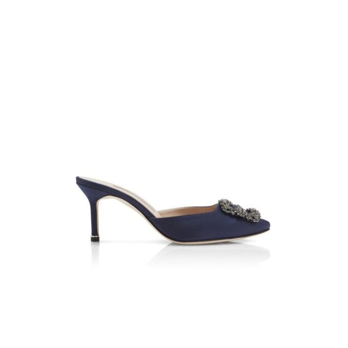 Hangisimu Sabot in raso blu navy con fibbia gioiello Hangisimu Sabot in raso blu navy con fibbia gioiello