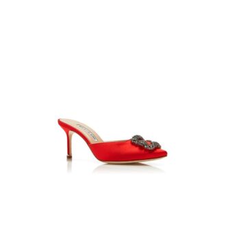 Hangisimu Sabot in raso rosso con fibbia gioiello