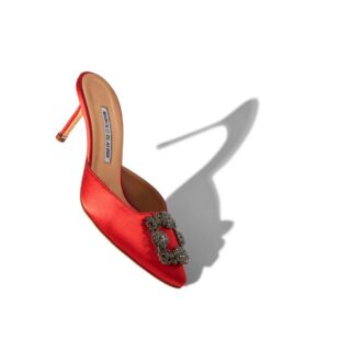 Hangisimu Sabot in raso rosso con fibbia gioiello