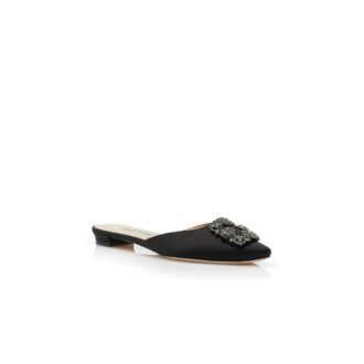 HANGISIMUFLAT Sabot basse in raso nero con fibbia gioiello