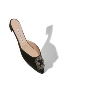 HANGISIMUFLAT Sabot basse in raso nero con fibbia gioiello