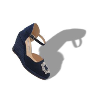 HANGRILLAHI Espadrillas in cotone blu navy impreziosite da cristalli