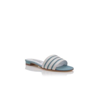 KENITRA Sabot bassi in lino azzurro e bianco
