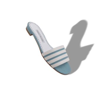 KENITRA Sabot bassi in lino azzurro e bianco