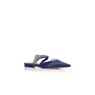 LURUMFLAT Sabot basse in raso blu navy con decorazioni in cristallo