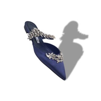 LURUMFLAT Sabot basse in raso blu navy con decorazioni in cristallo