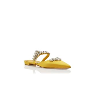 LURUMFLAT Sabot basse in raso giallo con decorazioni in cristallo