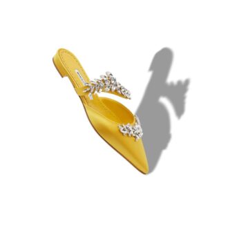 LURUMFLAT Sabot basse in raso giallo con decorazioni in cristallo
