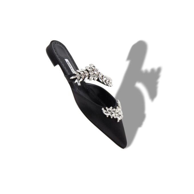 LURUMFLAT Sabot bassi in raso nero impreziositi da cristalli LURUMFLAT Sabot bassi in raso nero impreziositi da cristalli