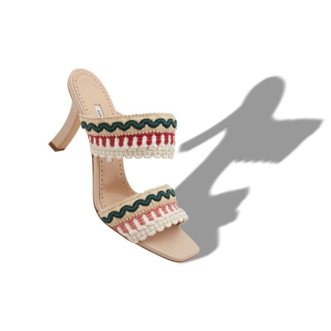 MABECOMU Sabot in nappa beige chiaro con dettagli in maglia