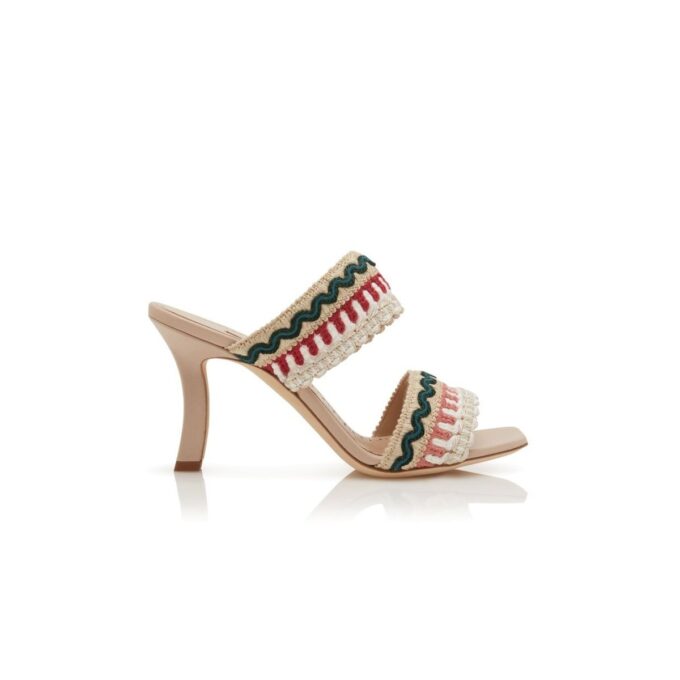 MABECOMU Sabot in nappa beige chiaro con dettagli in maglia