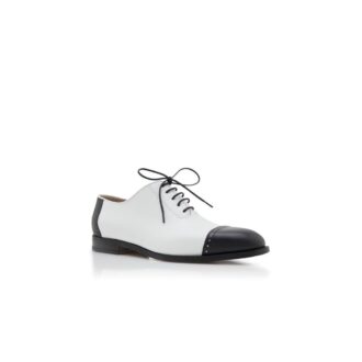 MANOLO Scarpe stringate in pelle di vitello bianca e nera